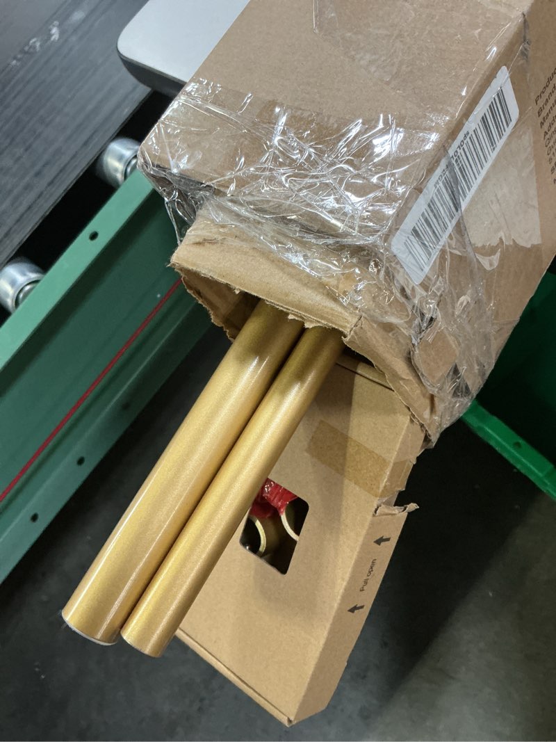 Condition photo showing As Is for exclusive home napoleon double curtain rod and finial set, gold, adjustable 36"-72" gold 36"-72"