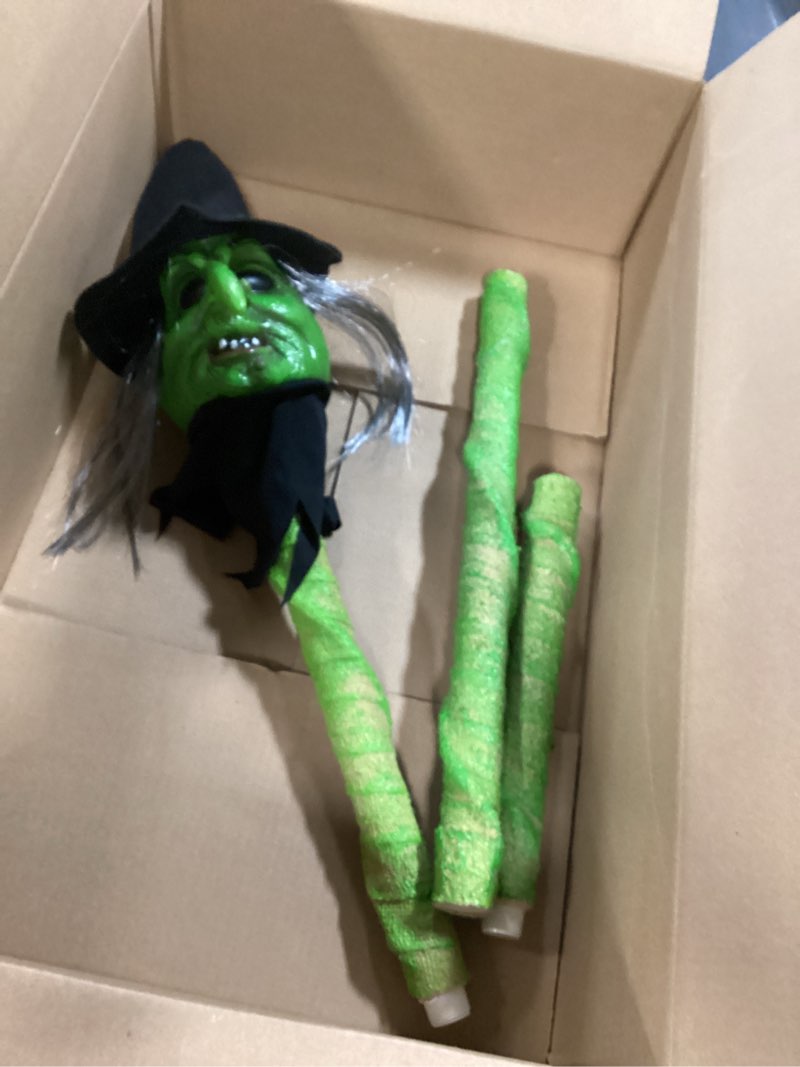 Condition photo showing Good Condition for Halloween Wizard Cane, Lighted Witch Stake with Sound Scary Evil Horror Face Zombie Magic Walking Cane Prop Stick Accessory for Halloween Party Dress Up, Pretend Play Costume Green