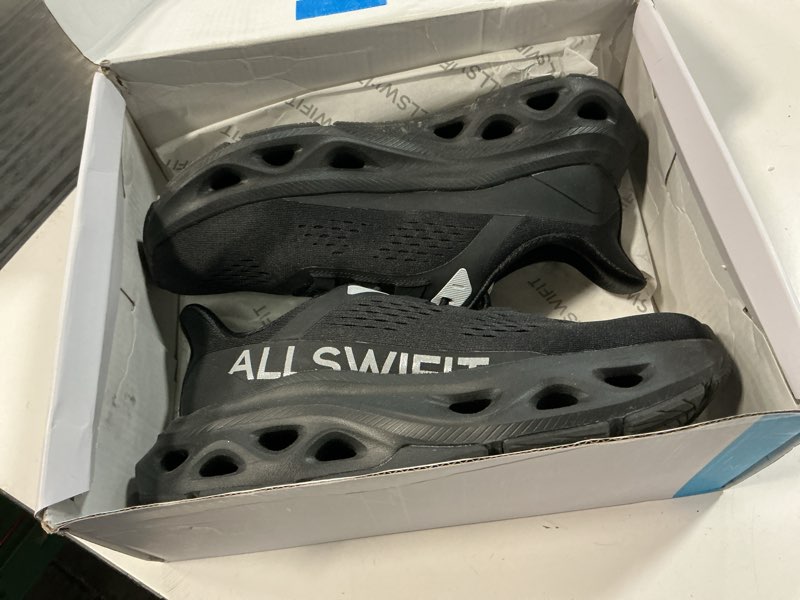 Condition photo showing Good Condition for allswifit women's slip on walking shoes cushioning hands free non slip breathable comfort workout running jogging gym athletic tennis moveslide fashion sneakers 9 all black