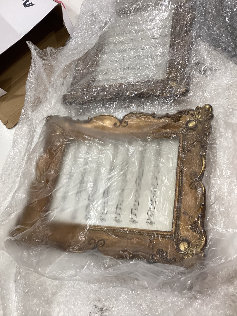 Condition photo showing Good Condition for aceorbit 2 pcs vintage gold frames 5x7 gold frames with glass floral relic hand crafted resin antique for tabletop display, retro design home decor(classic)
