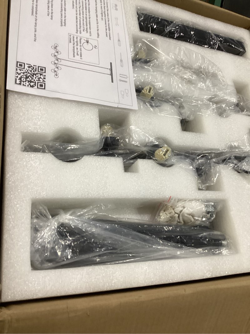 Condition photo showing New/Like New for Black Chandeliers for Dining Room, 55" Mid Century Modern Chandelier with 16 Grey Glass Lampshades, Large Linear Sputnik Chandelier for Dining Room Kitchen Island - Black Black - smoke gray lampshade 16-Light