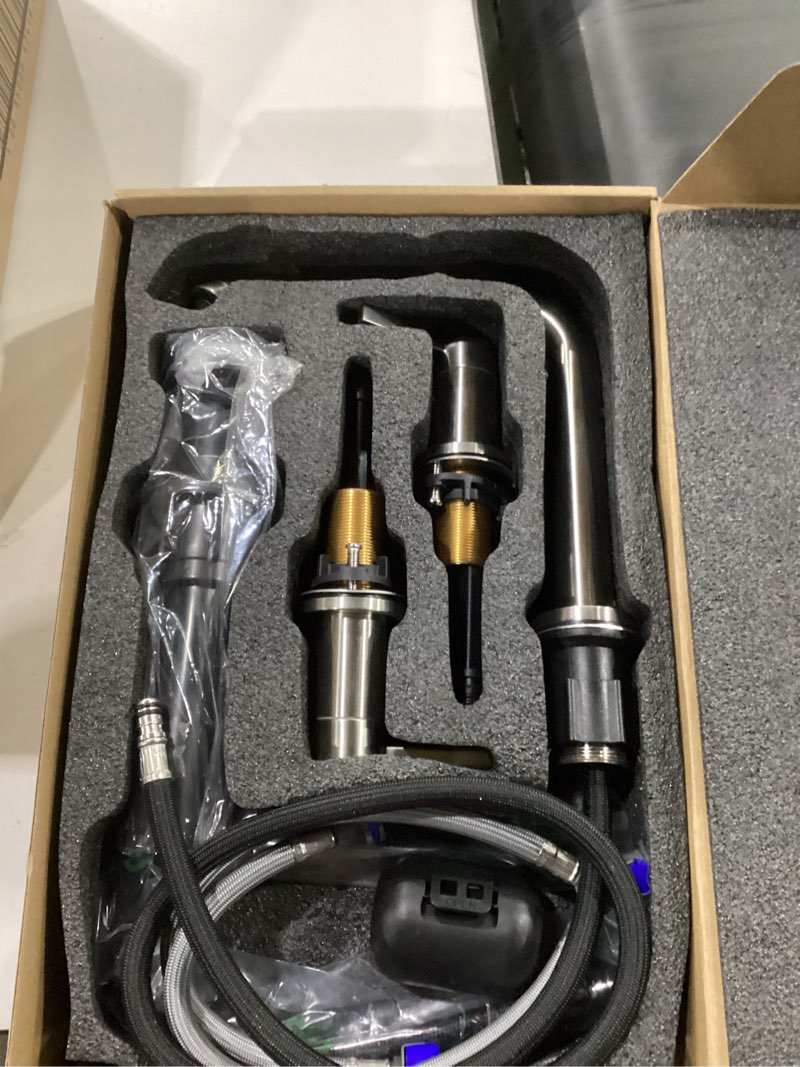 Condition photo showing New/Like New for kenes widespread bathroom faucet with sprayer, brushed nickel bathroom sink faucet with pull down sprayer, 8 inch 3 hole pull out bathroom faucet with pop up drain & supply lines lj-9058a
