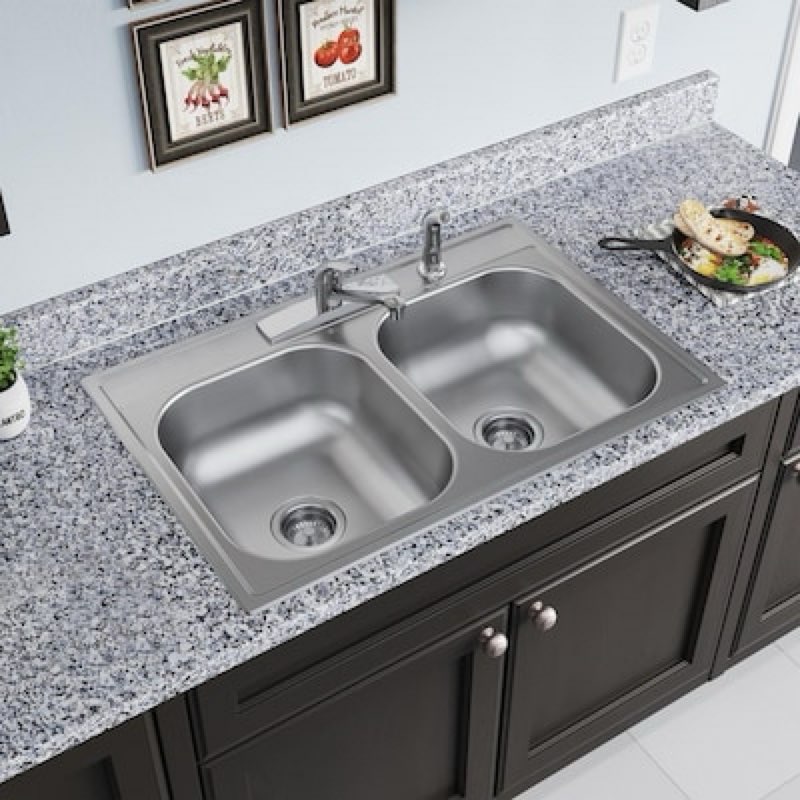 elkay drop-in 33-in x 22-in stainless steel double equal bowl 22 -gauge kitchen sink all-in-one kit