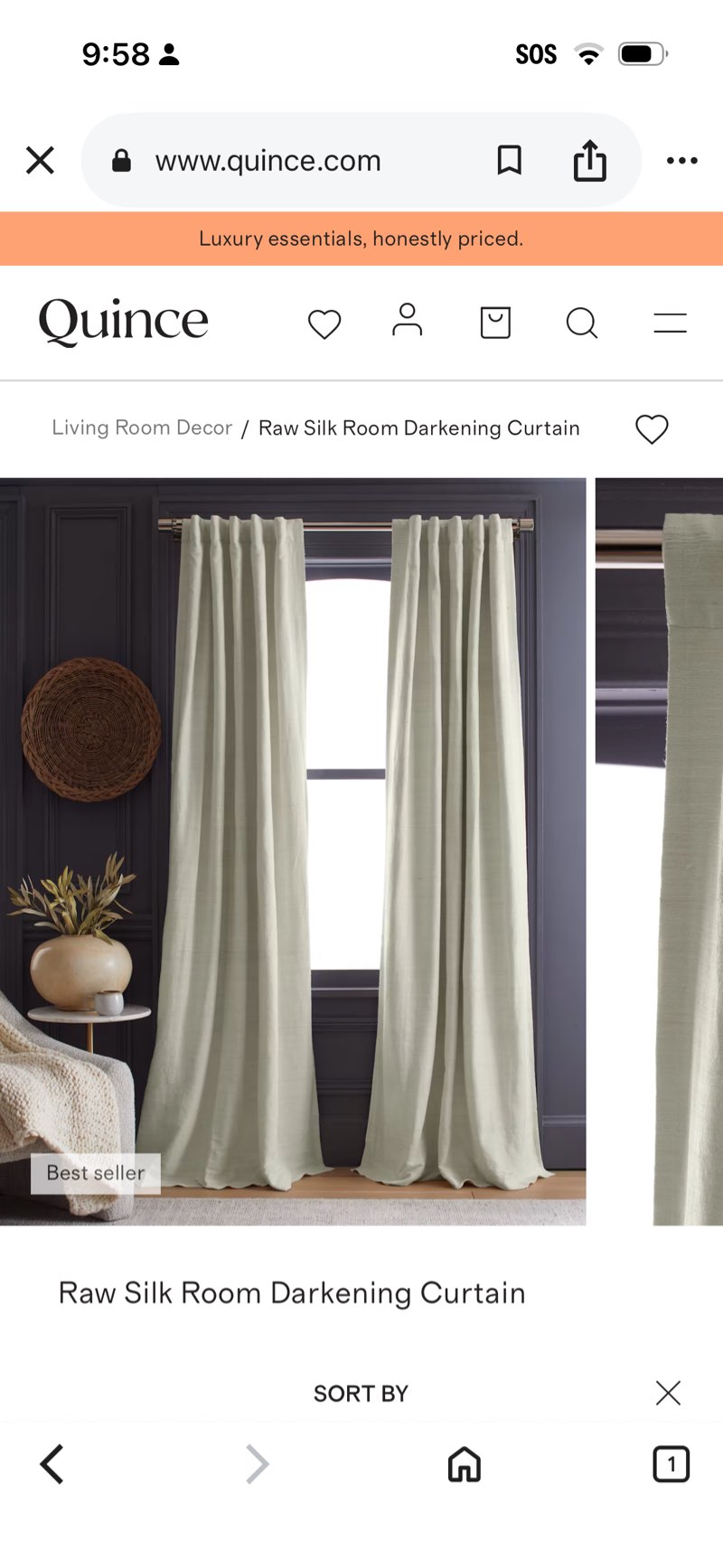 Raw Silk Room Darkening Curtain 48x96