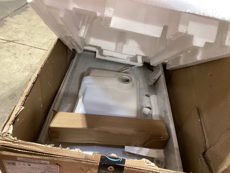 Condition photo showing Good Condition for kingston brass kvpb3622m38sq templeton 36-inch carrara marble vanity sink top (8" faucet drillings) in carrara marble 36" x 22" carrara marble