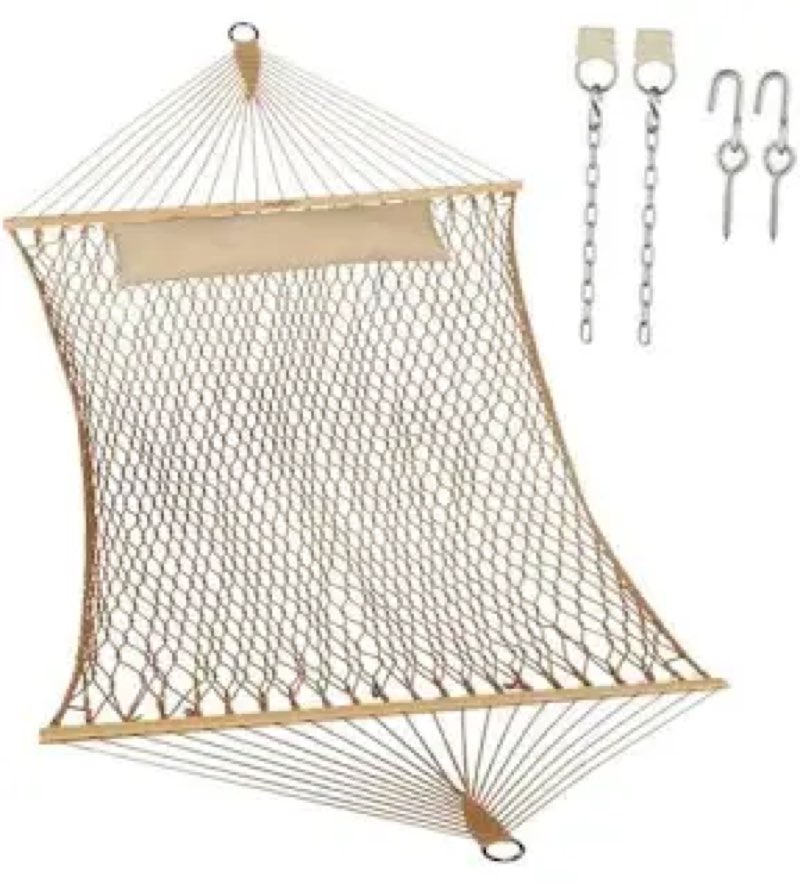 joyview traditional rope double hammock - hand woven cotton hammock with hardwood spreader bar and p