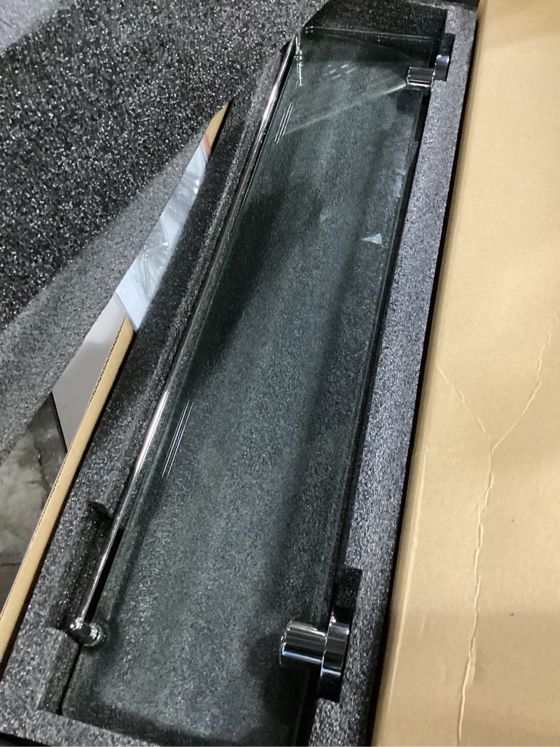 Condition photo showing Good Condition for 24 inch glass bathroom shelves,chrome polished floating shelves for wall rectangular modern stainless steel glass shelf for bathroom shelves wall mounted chrome polished 24"with railing
