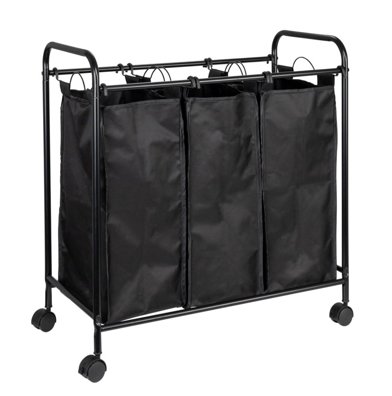Household Essentials Rolling Triple Laundry Sorter, Black