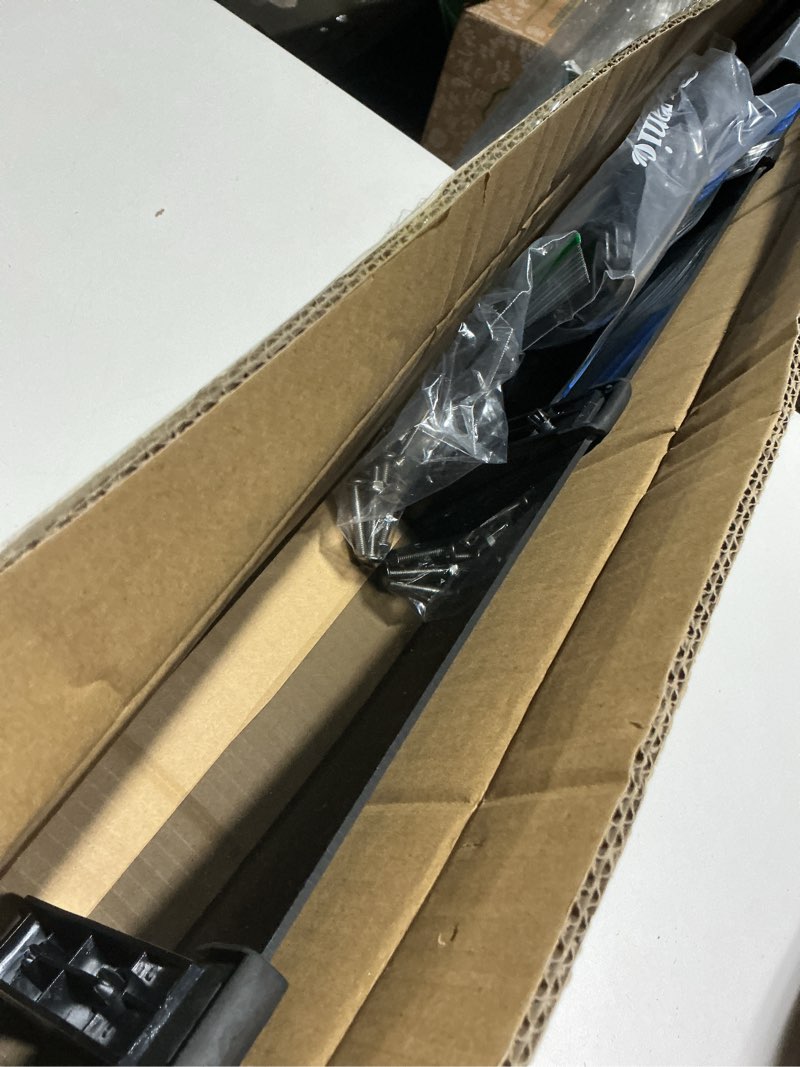 Condition photo showing As Is for 41"/44" roof rack fairing, aerodynamic wind fairing, 95% less wind noise, fits most factory bars, 4 clamps for secure fit, windshield fairing for roof racks (41in)