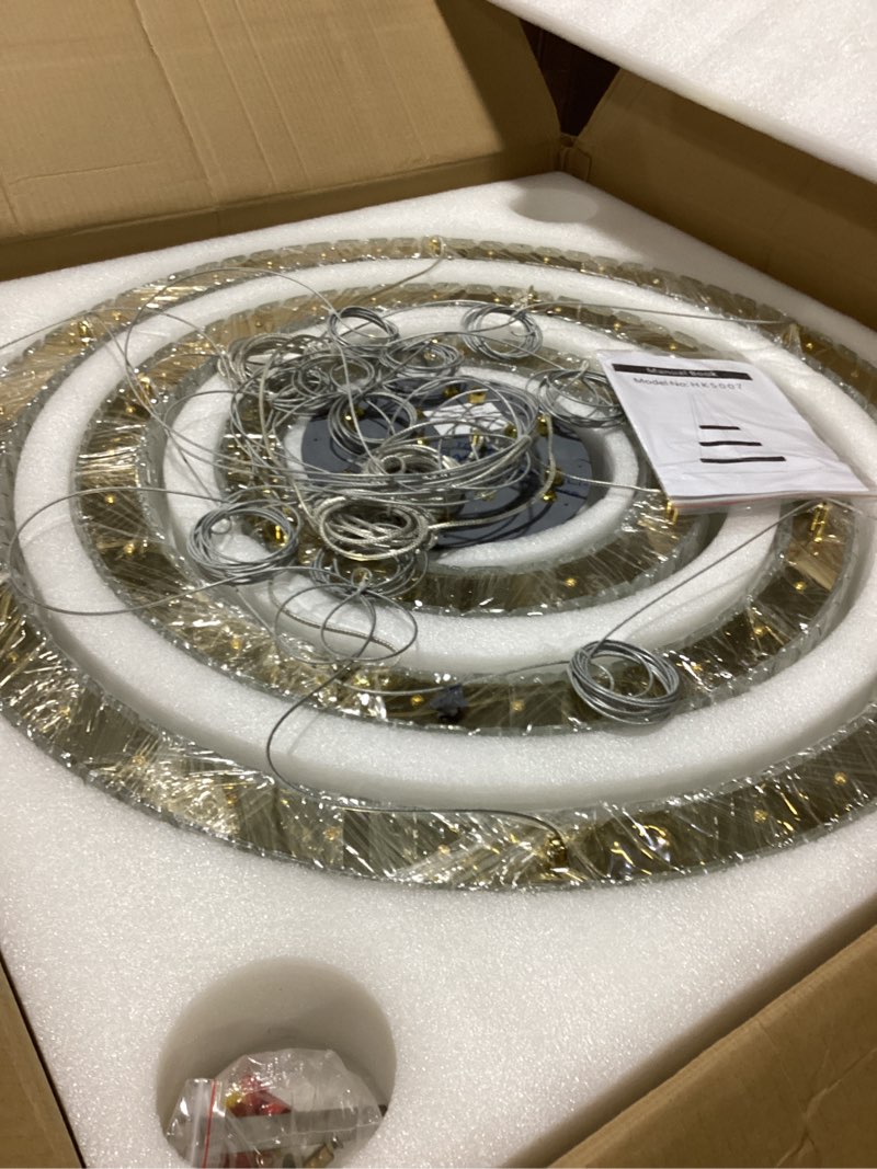 Condition photo showing As Is for 47 inch rectangular crystal chandelier glam dimmable led chandeliers for dining room linear pendant light with remote control for kitchen island gold gold l47"
