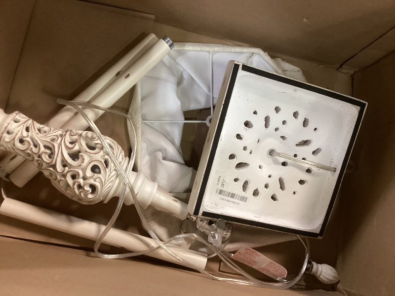 Condition photo showing As Is for luxsight collection rustic floor lamp 65'' tall with nightlight cut corner linen fabric shade vintage standing lamp for living room, bedroom, office, house (bulb included) farmhouse
