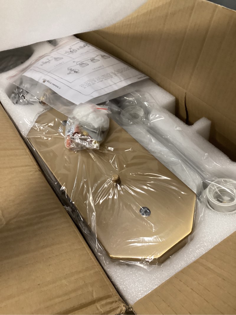 Condition photo showing New/Like New for vintage bathroom light fixtures, 4 light gold bathroom vanity light, matte antique brass finish with amber crystal glass shade, wall sconces lighting for bedroom, living room?amber-colored glass? amber 4-light