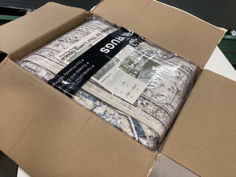Condition photo showing New/Like New for tortania area rug living room rugs - 5x7 washable boho rug vintage oriental distressed farmhouse large thin indoor carpet for living room bedroom under dining table home office - cream blue 5' x 7' (rectangular) cream/blue