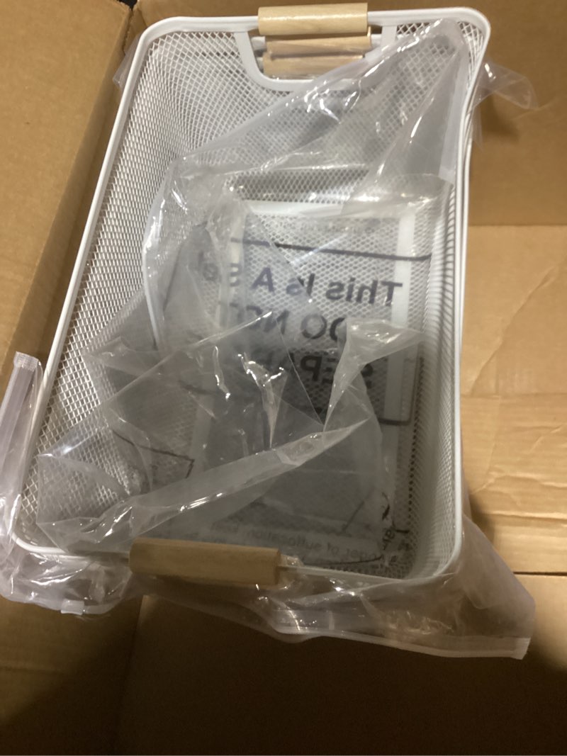 Condition photo showing New/Like New for 4 Pcs Metal Wire Basket with Wooden Handles Mesh Steel Storage Organizer Bin Containers for Home Cabinet Pantry Closet Kitchen Fridge Fruit Makeup Snacks Gifts(Extra Large,Cream White) Extra Large Cream White