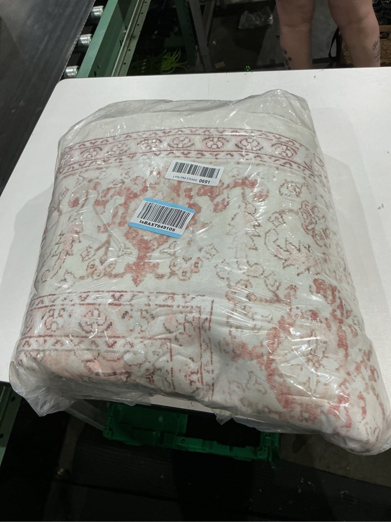 Condition photo showing Good Condition for livebox pink area rug 8x10 - large oriental floral living room rugs accent rug for bedroom, non-slip retro medallion carpet print distressed rugs for dining room office (pink/peach) 8' x 10' (rectangular) medallion pink