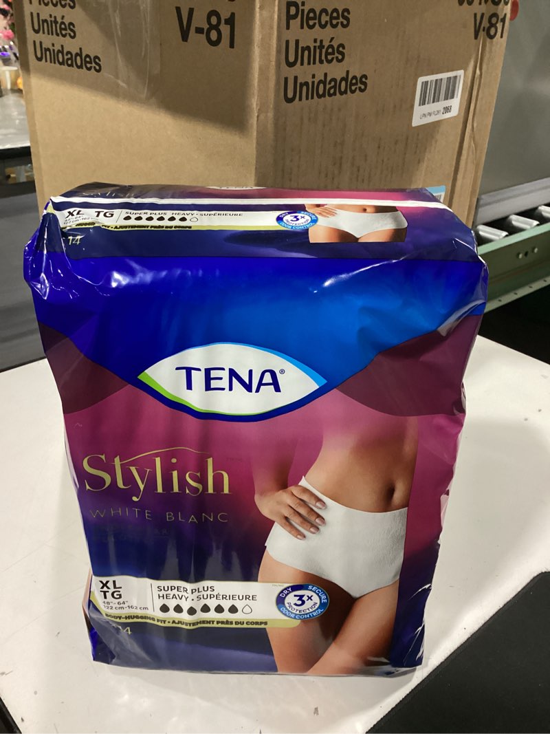 Condition photo showing New/Like New for (4 packs, 14 count each) tena women super plus underwear, incontinence, disposable, heavy absorbency, xl, 14 count