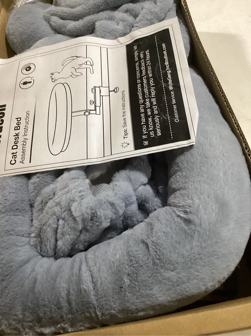 Condition photo showing New/Like New for Large Cat Desk Bed, 360°Rotating & Adjustable Shelf, 18" Thickening Cat Bed for Desk, Soft Faux Fur with Mat, Suitable for Various Desktops - Maximum Hold Up to 50lb (Dark Gray)
