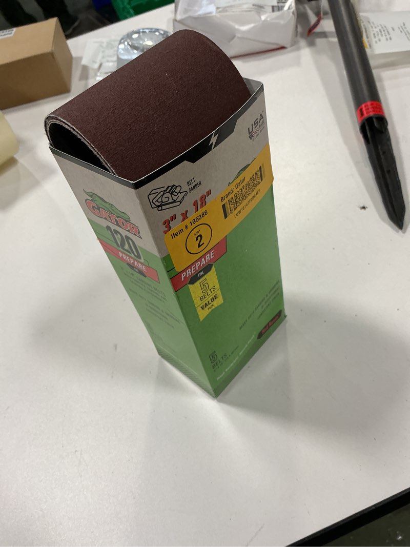 Condition photo showing New/Like New for Gator 3" x 18" Red Resin Aluminum Oxide Sanding Belts, 120 Grit, 5 Pack