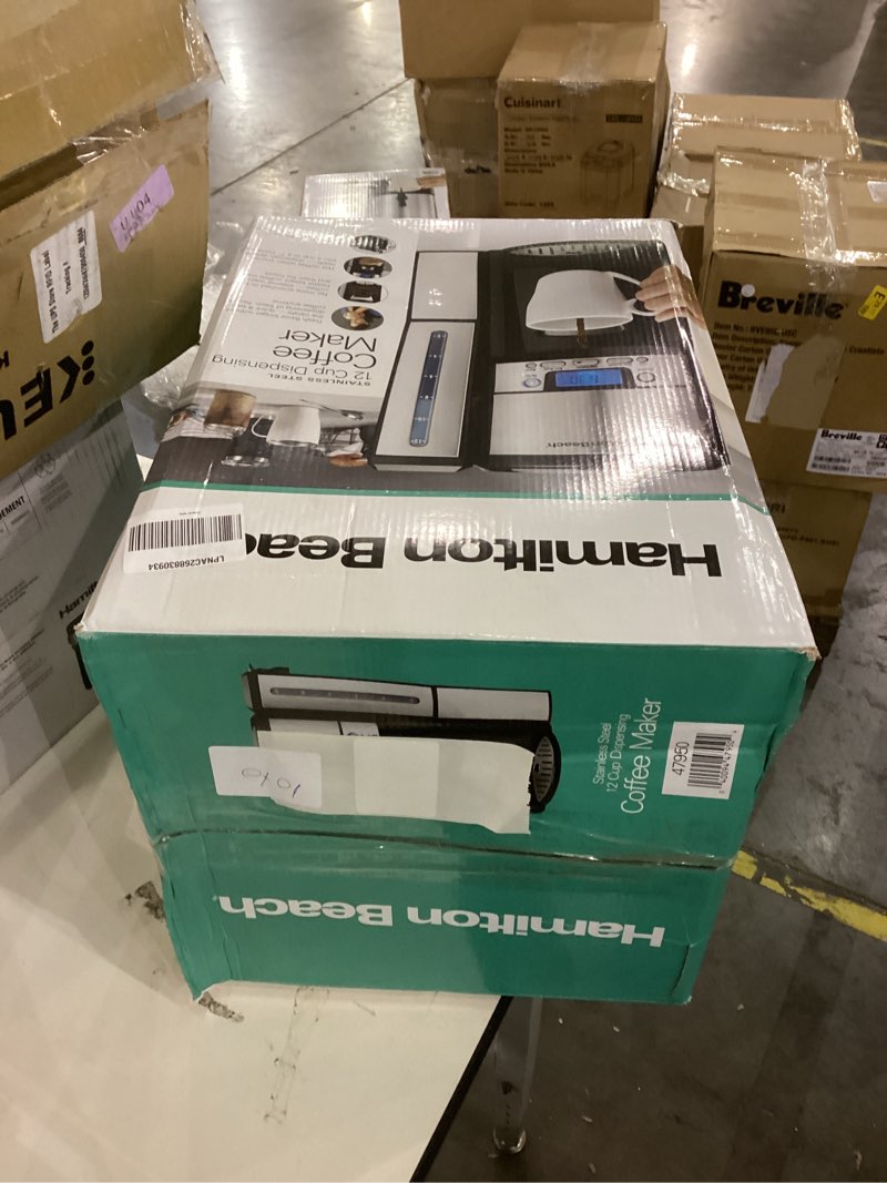 Condition photo showing As Is for Hamilton Beach (47950) Coffee Maker with 12 Cup Capacity & Internal Storage Coffee Pot, Brewstation, Black/Stainless Steel