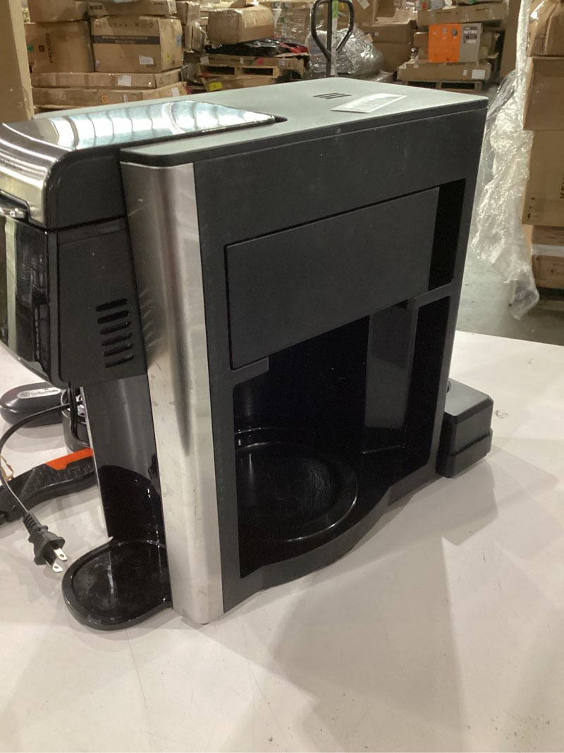 Condition photo showing As Is for Hamilton Beach FlexBrew Advanced 5-in-1 Programmable 12 Cup Drip and Single Serve Hot & Iced Coffee Maker with Movable 60 oz. Water Reservoir, Use Pod Packs and Grounds, Fast Brewing, Black (49924)