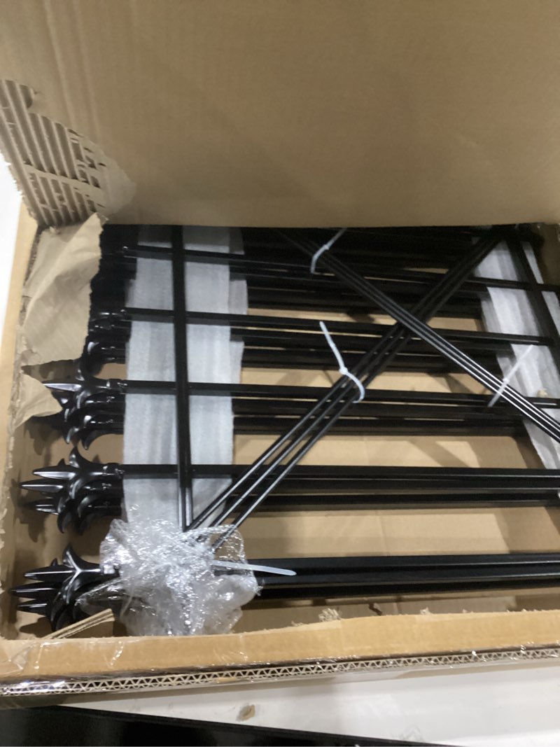Condition photo showing New/Like New for arifaro metal garden fence 24\" h x 24\" w (5 pack, length 10 ft), no digging decorative garden border fence, rustproof black fence panels for flower bed, yard, patio, small animal barrier 24\" high x 24\" wide,similar to stock photo,