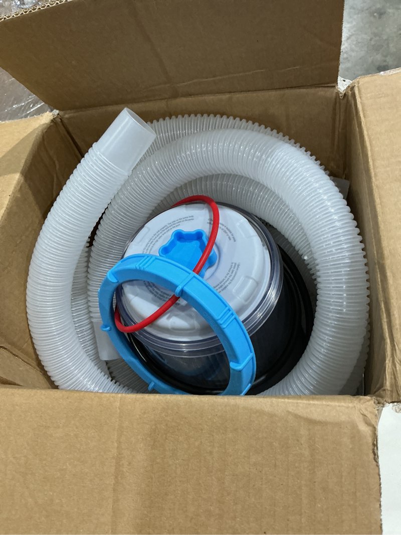 Condition photo showing As Is for kimpump 1000 gph light-up pool filter pump for above ground pool|built-in blue led light,transparent housing for real-time water circulation &filtration monitor, pool cartridge filter pump system cyan lightblue