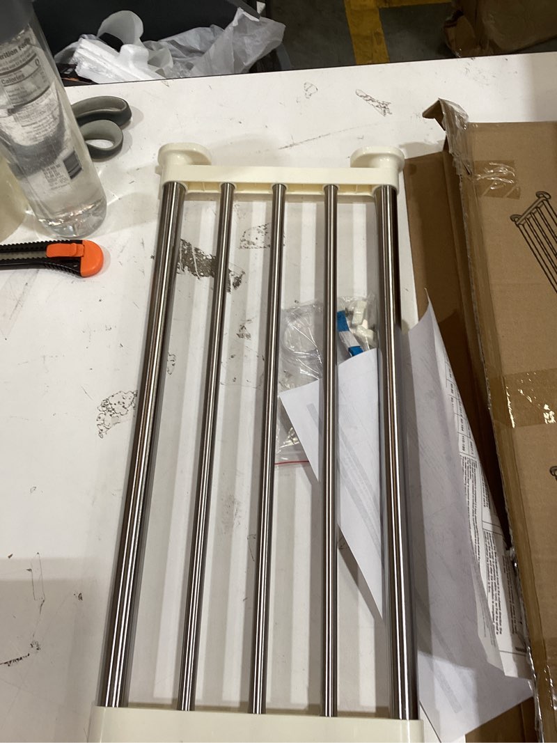 Condition photo showing Good Condition for baoyouni tension rod shelf expandable closet organizer heavy duty adjustable clothes hanger rack diy space saver layered separator divider 27.17''-36.02'', ivory (27.17-36.02) in
