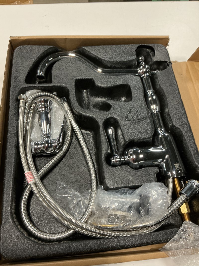 Condition photo showing Good Condition for gerber opulence kitchen faucet with side spray - farmhouse style, single handle, heavy-duty brass construction, 2-hole installation in chrome, d401157 kitchen faucet with sprayer chrome
