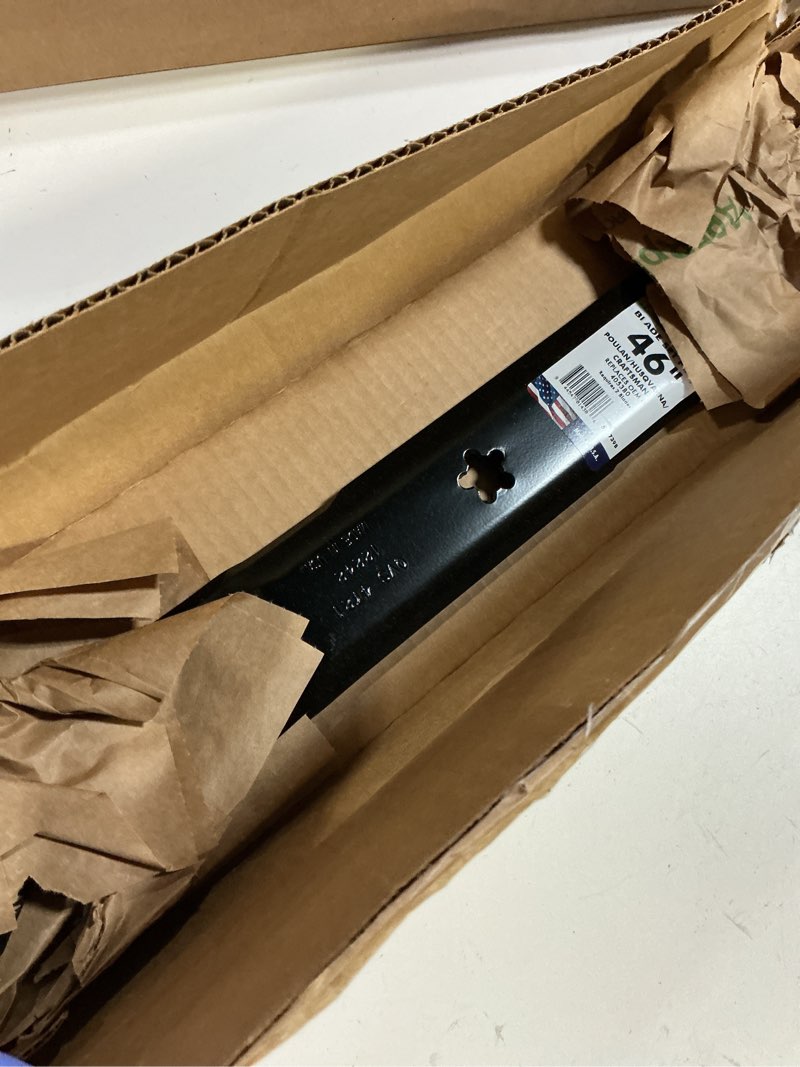 Condition photo showing Good Condition for MaxPower 561739B 2 Blade Set for 46" Cut Craftsman, Husqvarna, Poulan Replaces OEM no. 405380, 594892801, 532405380, CMXGZAM110147