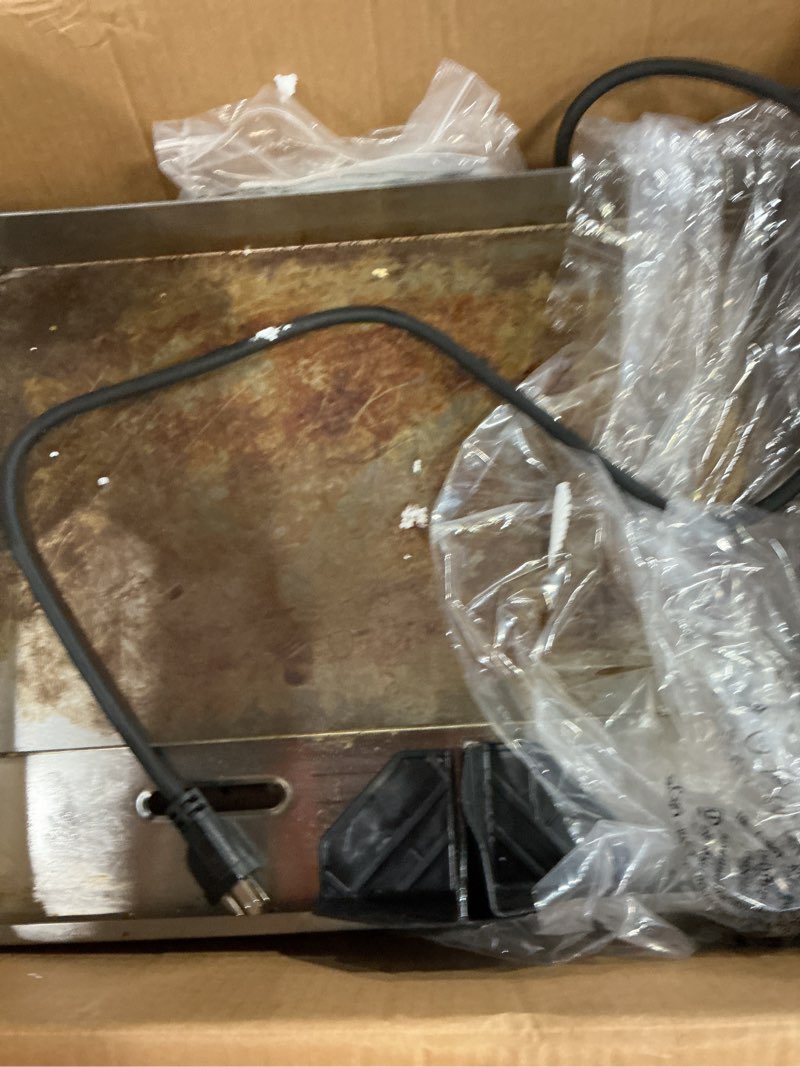 Condition photo showing As Is for vevor commercial electric griddle, 22", 1600w countertop flat top griddle, stainless steel teppanyaki grill w/iron cooking plate, 122-572? adjustable temp control 2 shovels & brushes, 110v 22 inch 110v (us plug) flat