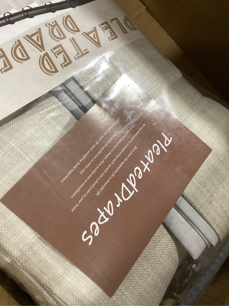 Condition photo showing item condition for Memory Trained Pinch Pleated Nursery Curtains 78 Inches Long 2 Panels Set, Greyish Beige Blackout Natural Linen Double Layer Heat Blocking Noise Cancelling Rustic Window Drapes for Kids Room Hook Ring Greyish Beige 40"W x 78"L (Pack of 2)