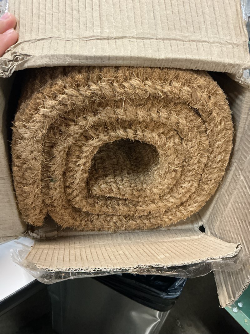 Condition photo showing As Is for kempf 1" thick natural woven coco coir doormat, 24" x 60", heavy-duty coconut fiber scraper mat for front door, entryway & porch 2' x 5' (rectangular)