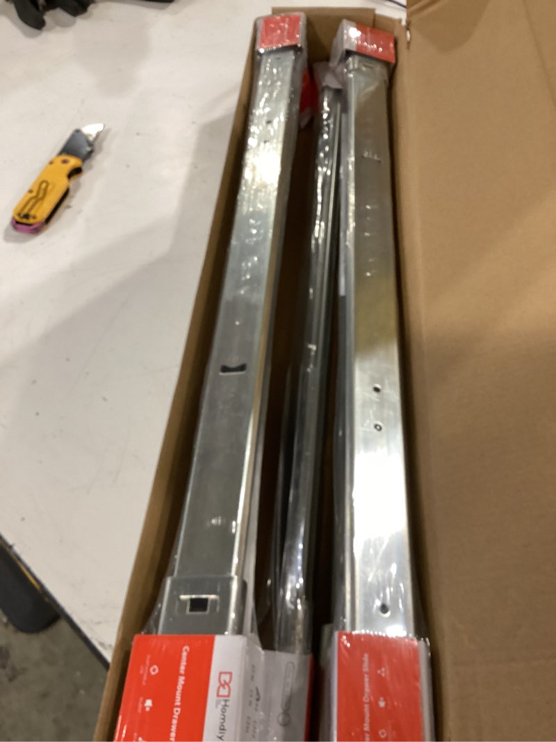Condition photo showing New/Like New for homdiy 5 pcs 24 inch heavy duty center mount drawer slides for cabinet and dresser bottom mount drawer slides 3/4 extension glide track 24 inch 5 pack