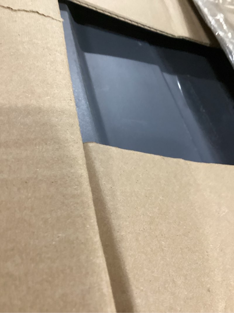 Condition photo showing As Is for Rubbermaid 6-Pack Totes for Storage with Lids, Heavy Duty Plastic Storage Bins with Lids, Black Gray, 10 GAL - Stackable for Garage, Attic, Camping (10 GAL - 6 Pack Solid Black and Grey)