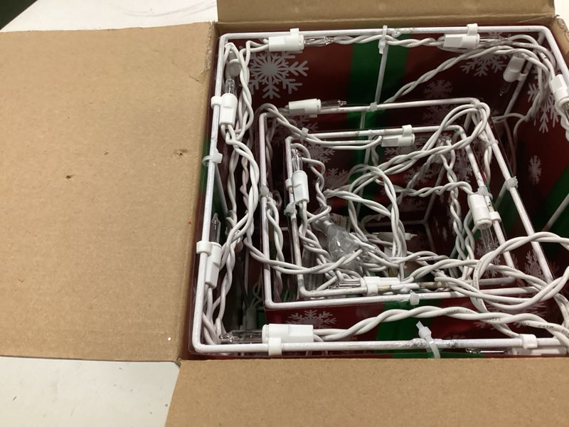 Condition photo showing Good Condition for JOIEDOMI Christmas Lighted Gift Boxes, Light Up Christmas Decorations Set of 3 Iridescent Present Boxes, Xmas Boxe Light with LED Cool White for Indoor Porch Patio Holiday Xmas Eve Night Décor