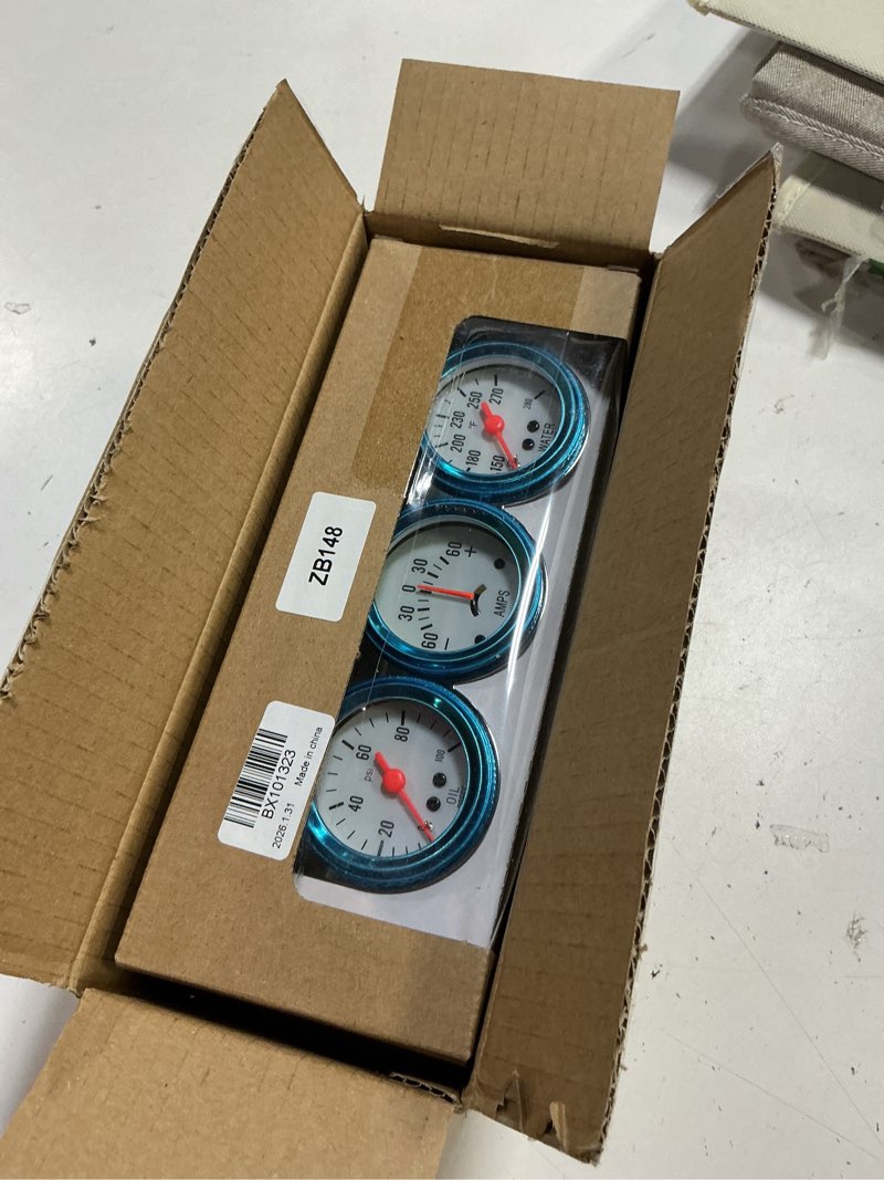 Condition photo showing New/Like New for 2'' 52mm universal chorme 12v dc car triple gauge kit psi oil pressure gauge fahrenheit water temperature temp gauge ammeter gauge set white face car meter