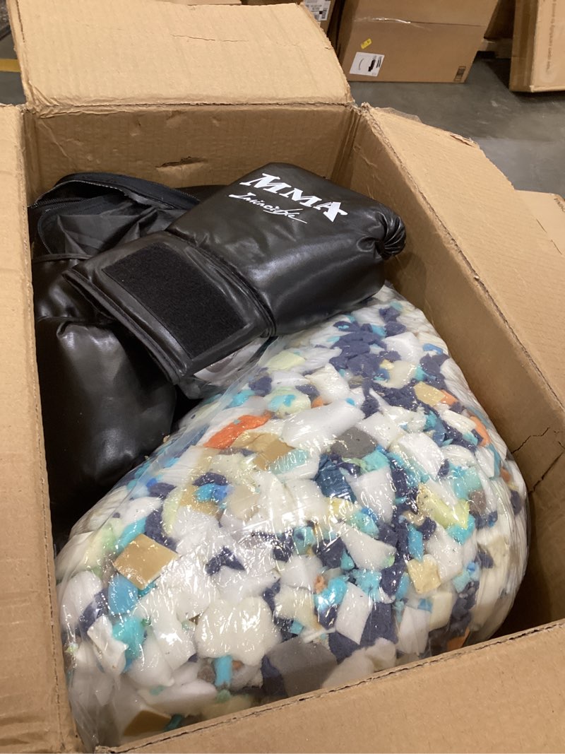 Condition photo showing As Is for Filled Punching Bag for Adults, 4FT PU Leather Hanging Boxing Bag with 11lb Sponge Filler & 12OZ Boxing Gloves, Heavy Kicking Bag Boxing Equipment for MMA Training Karate Kickboxing Boxing Arms