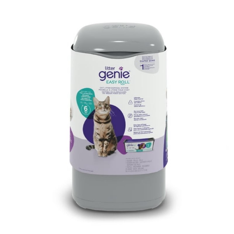 litter genie easy roll cat litter disposal pail, odor control, includes refill bags & scoop