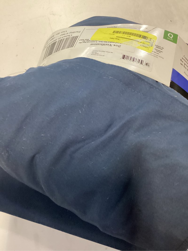 Condition photo showing As Is for mainstays comfort chill microfiber bed sheet set  queen  rich black  4 piece