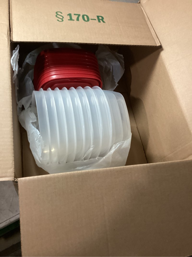 Condition photo showing New/Like New for Rubbermaid 16-Piece BPA-Free Plastic Food Storage Set, Red Vented Lids - Microwave, Dishwasher Safe: Perfect for Meal Prep, Leftovers, and Kitchen Organization