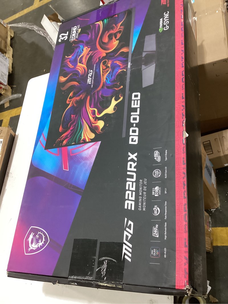Condition photo showing As Is for msi MPG 322URX QD-OLED 32-inch 3840 x 2160 (UHD) Computer Monitor, 240Hz, Adaptive-Synch, HDMI, DP Port, VESA Mountable, Tilt, Speaker, 0.03ms, Black