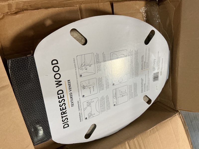 Condition photo showing Good Condition for home+solutions distressed grey wood elongated vaneer toilet seat elongated grey wood