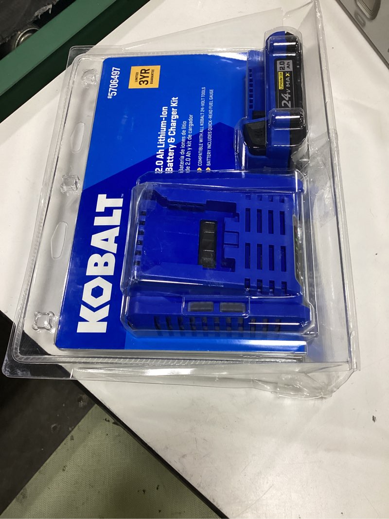 Condition photo showing As Is for kobalt 24v max 2.0ah lithium-ion battery & charger kit