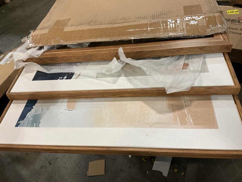 Condition photo showing Good Condition for Large Abstract Brush Strokes Framed Canvas Wall Art,Neutral Navy Blue Wall Decor,Modern Pastel Wall Painting,Grey White Toned Artwork for Living Room,Bedroom,Dining Room,Office -24"x36"x3 Abstract Brush Stroke Wall Art 36"L x 24"W