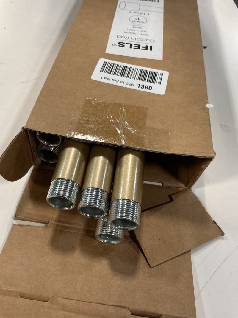 Condition photo showing Good Condition for Heavy Duty Curtain Rods for Windows 66 to 120 Inch, 1 Inch Gold Curtain Rod Adjustable, Decorative Long Curtains Rods with Metal Finials, Easy Installation and Modern Design (A2,Gold,30"-120") 30"-120" Gold