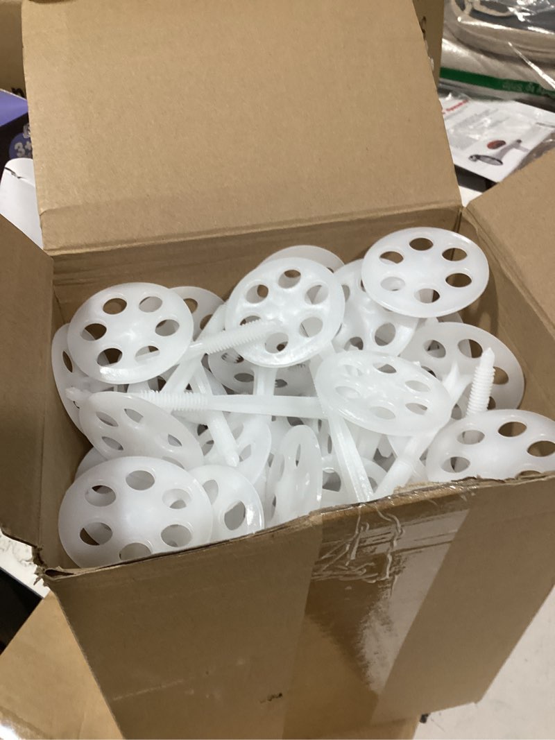 Condition photo showing Good Condition for 100 pcs 4 inch heavy duty plastic insulation masonry fasteners 2.4 inch foam board fasteners washers polypropylene concrete anchors for fixing and fastening rigid foam insulation panels