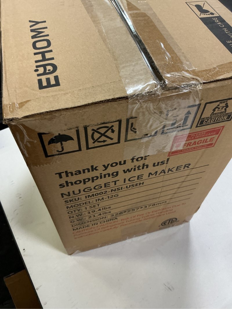 Condition photo showing New/Like New for EUHOMY Nugget Ice Maker Countertop with Handle, Ready in 6 Mins, 34lbs Per Day, Removable Top Cover, Auto-Cleaning, Portable Sonic Ice Maker with Basket and Scoop, for Home/Party/RV/Camping (Silver) Steel Light Silver