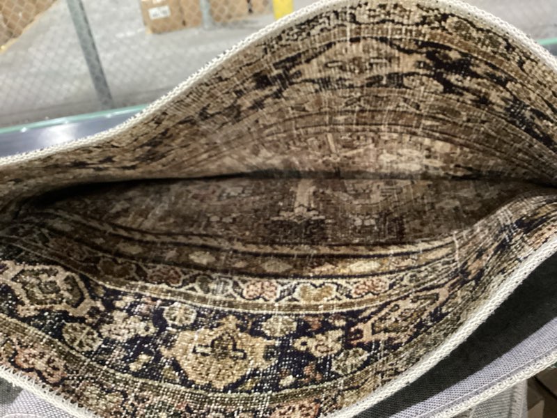 Condition photo showing Good Condition for loloi layla collection lay-03 olive/charcoal 9'-0" x 12'-0" .13" thick area rug, soft, durable, vintage inspired, distressed, low pile, non-shedding, easy clean, printed, living room rug