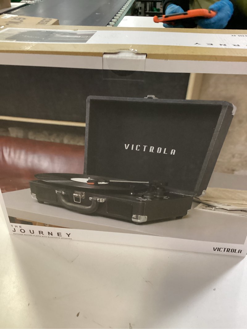 Condition photo showing New/Like New for Victrola Vintage 3-Speed Bluetooth Portable Suitcase Record Player with Built-in Speakers | Upgraded Turntable Audio Sound|Black, Model Number: VSC-550BT-BK