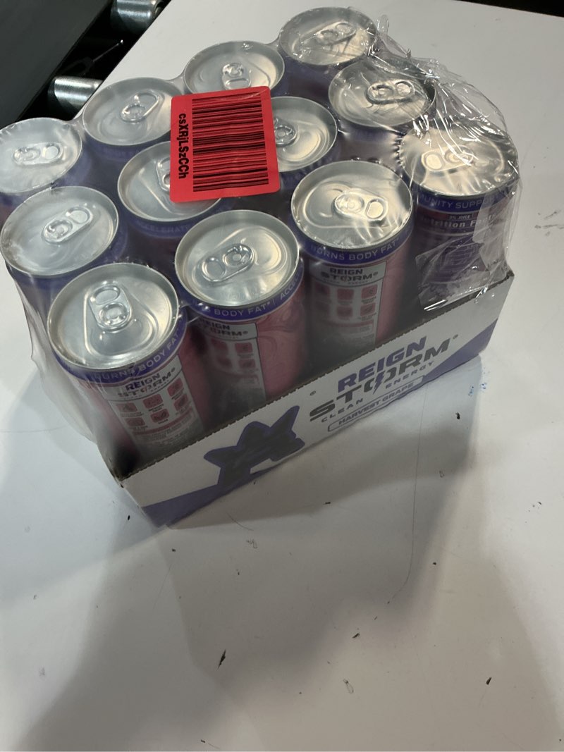Condition photo showing New/Like New for (Unknown expiration date)REIGN Storm, Harvest Grape, Fitness & Wellness Energy Drink, 12 Fl Oz (Pack of 12)